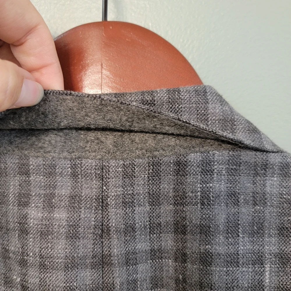 Lauren Ralph‎ Lauren Mens SZ 44L Check Linen Wool Silk Blend Blazer Sport Jacket